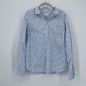Vineyard vines blue mini gingham women’s top size 14 Whale  logo